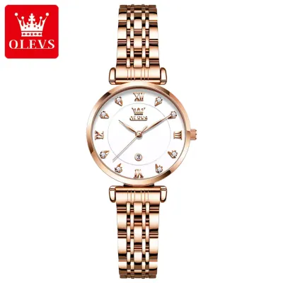 OLEVS 5866 Diamond Quartz Watch Elegant Rose Gold Stainless Steel Strap Waterproof Watches Luxury Simple Wrist Watches for Women